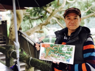 鐵道月台旁,喝茶、戶外寫生好有趣!